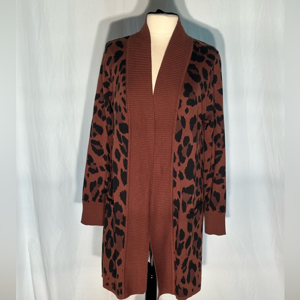 Like New - Isaac Mizrahi Live Brown Animal Print Long Cardigan